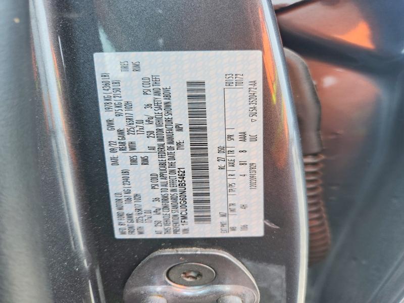 Aukcja sprzedaży 2022 Ford Escape, vin: 1FMCU0G60NUB54621, numer aukcji: 58028346