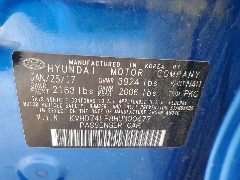 Aukcja sprzedaży 2017 Hyundai Elantra, vin: KMHD74LF8HU390477, numer aukcji: 57188296