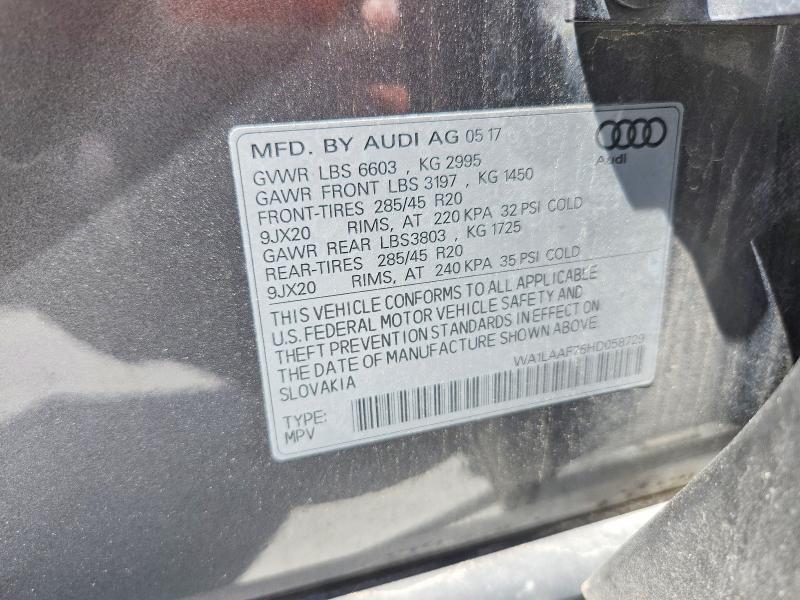 Aukcja sprzedaży 2017 Audi Q7, vin: WA1LAAF76HD058729, numer aukcji: 56588196