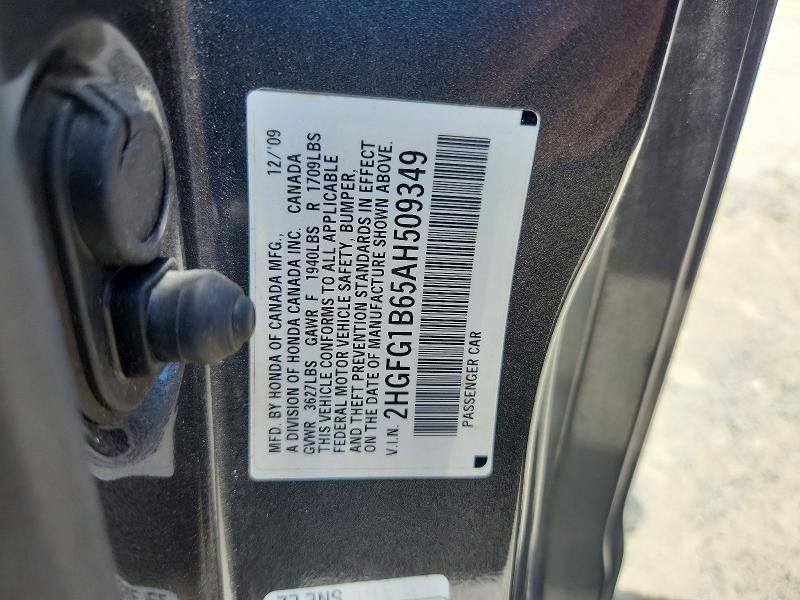 2010 Honda Civic მანქანა იყიდება აუქციონზე, vin: 2HGFG1B65AH509349, აუქციონის ნომერი: 56095346