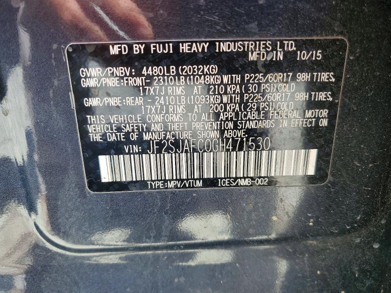 2016 Subaru Forester მანქანა იყიდება აუქციონზე, vin: JF2SJAFC0GH471530, აუქციონის ნომერი: 57210526
