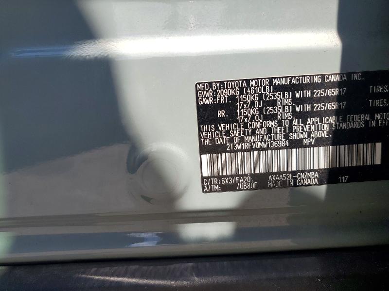 Auction sale of the 2021 Toyota Rav4, vin: 2T3W1RFV0MW136984, lot number: 56695006