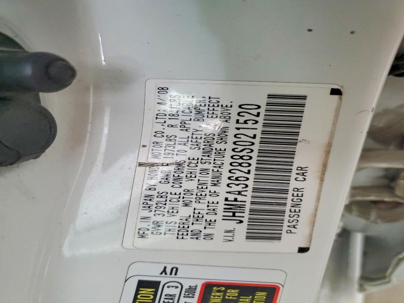 2008 Honda Civic მანქანა იყიდება აუქციონზე, vin: JHMFA36288S021520, აუქციონის ნომერი: 58812946