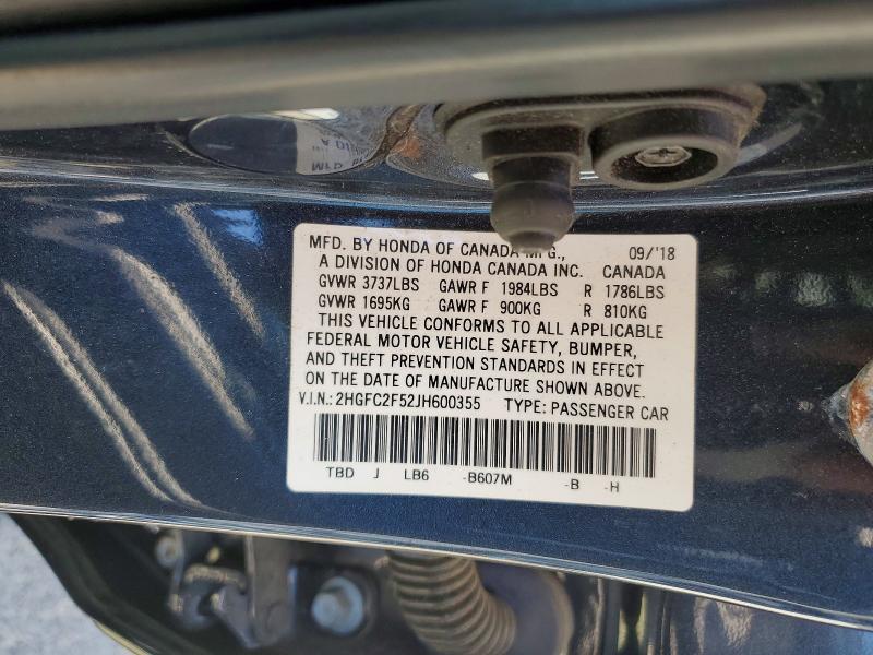 Aukcja sprzedaży 2018 Honda Civic, vin: 2HGFC2F52JH600355, numer aukcji: 56984896
