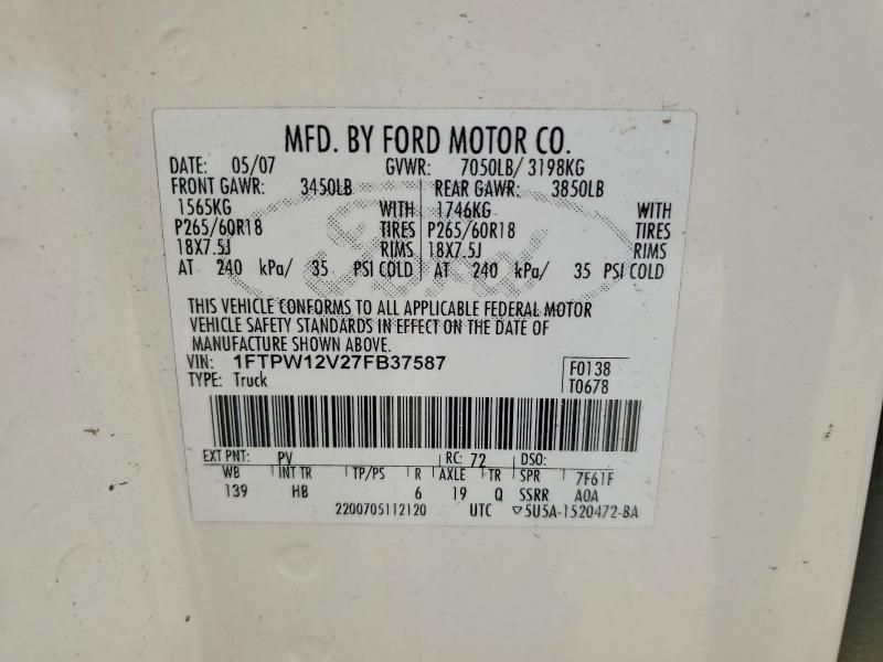 Aukcja sprzedaży 2007 Ford F150, vin: 1FTPW12V27FB37587, numer aukcji: 55462516