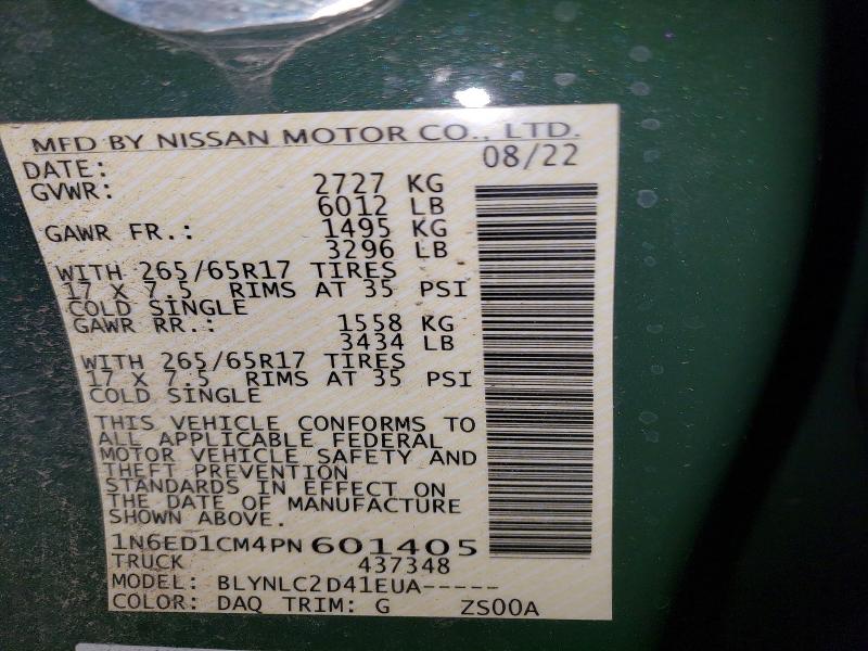 56976126 :رقم المزاد ، 1N6ED1CM4PN601405 vin ، 2023 Nissan Frontier مزاد بيع