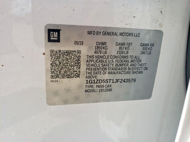 2018 Chevrolet Malibu მანქანა იყიდება აუქციონზე, vin: 1G1ZD5ST1JF243579, აუქციონის ნომერი: 56960426