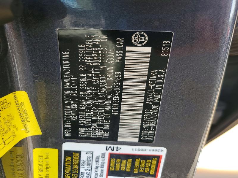 Продажа на аукционе авто 2011 Toyota Camry, vin: 4T1BF3EK4BU731699, номер лота: 58114646