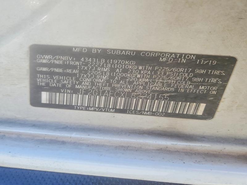 Aukcja sprzedaży 2020 Subaru Crosstrek, vin: JF2GTAECXL8224155, numer aukcji: 55801936