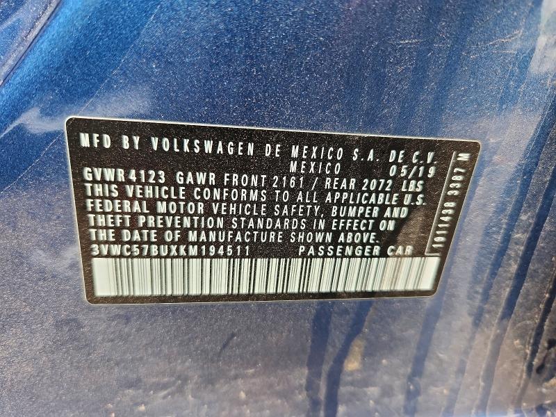 Aukcja sprzedaży 2019 Volkswagen Jetta, vin: 3VWC57BUXKM194511, numer aukcji: 55472006