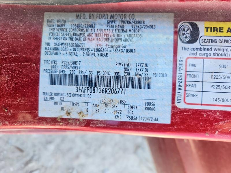 Aukcja sprzedaży 2006 Ford Fusion, vin: 3FAFP08136R206771, numer aukcji: 57048896