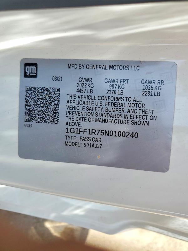 Aukcja sprzedaży 2022 Chevrolet Camaro, vin: 1G1FF1R75N0100240, numer aukcji: 56574576
