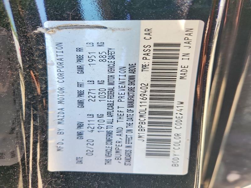 56423926 :رقم المزاد ، JM1BPBCM0L1169402 vin ، 2020 Mazda 3 مزاد بيع