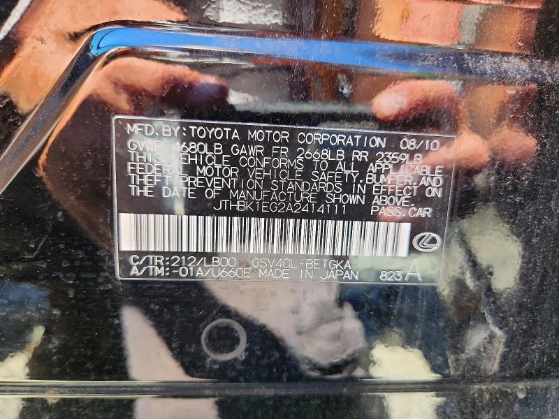 58749646 :رقم المزاد ، JTHBK1EG2A2414111 vin ، 2010 Lexus Es مزاد بيع
