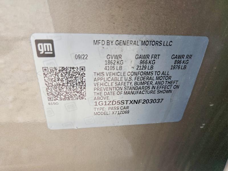 Aukcja sprzedaży 2022 Chevrolet Malibu, vin: 1G1ZD5STXNF203037, numer aukcji: 56756416