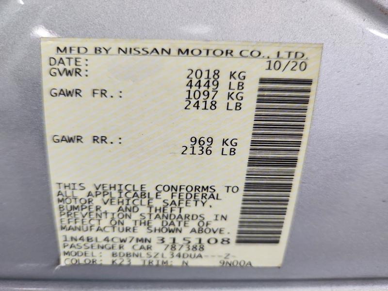 58704866 :رقم المزاد ، 1N4BL4CW7MN315108 vin ، 2021 Nissan Altima مزاد بيع