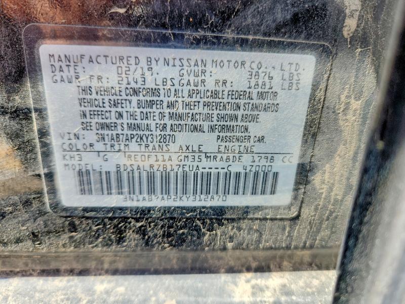 Aukcja sprzedaży 2019 Nissan Sentra, vin: 3N1AB7AP2KY312870, numer aukcji: 57006666