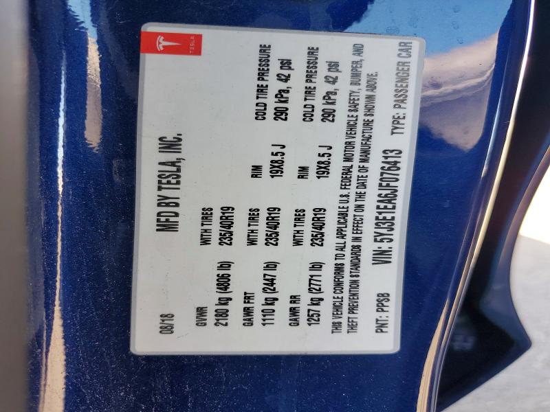 Продажа на аукционе авто 2018 Tesla Model 3, vin: 5YJ3E1EA6JF076413, номер лота: 56550366