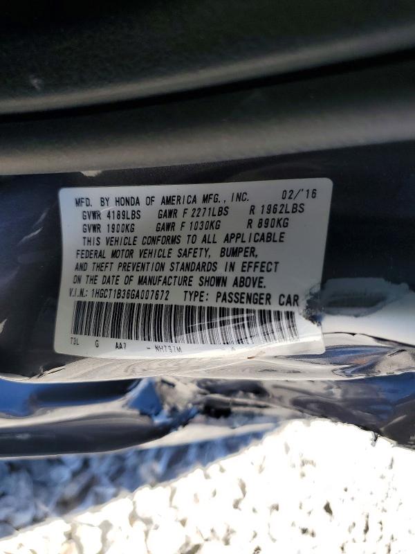 Продажа на аукционе авто 2016 Honda Accord, vin: 1HGCT1B36GA007672, номер лота: 57597806