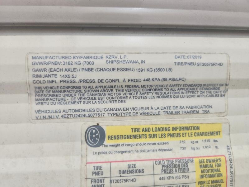Продаж на аукціоні авто 2020 Kz Rv Sportsmen, vin: 4EZTU2424L5077517, номер лоту: 58245966