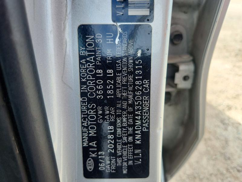 57183196 :رقم المزاد ، KNADM4A35D6281315 vin ، 2013 Kia Rio مزاد بيع
