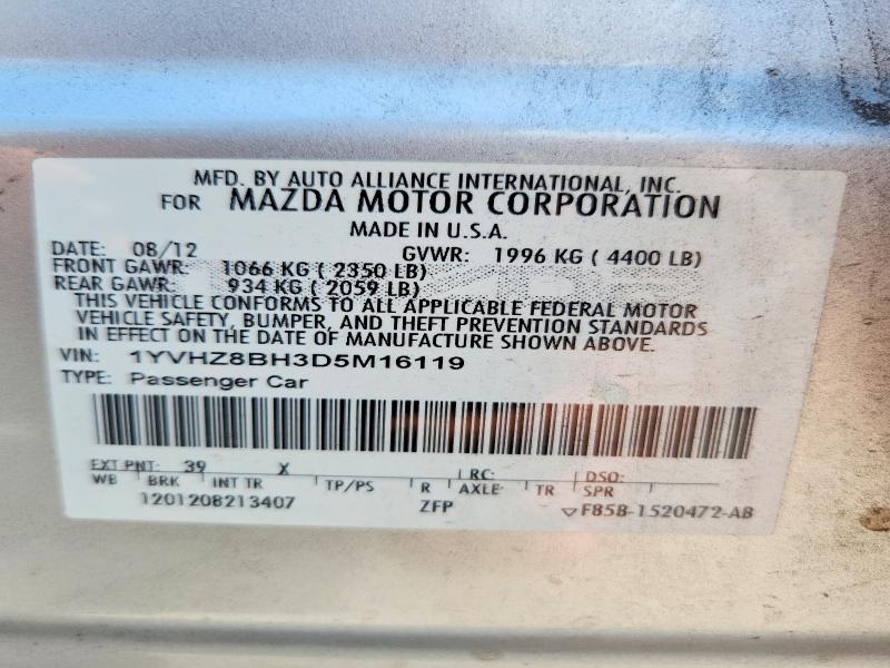 58609986 :رقم المزاد ، 1YVHZ8BH3D5M16119 vin ، 2013 Mazda 6 مزاد بيع