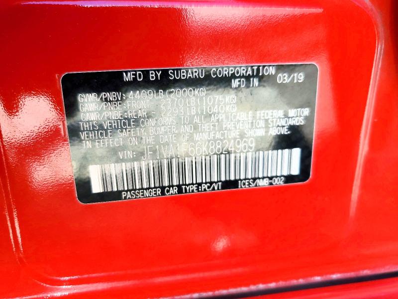 Aukcja sprzedaży 2019 Subaru Wrx, vin: JF1VA1F66K8824969, numer aukcji: 56192816