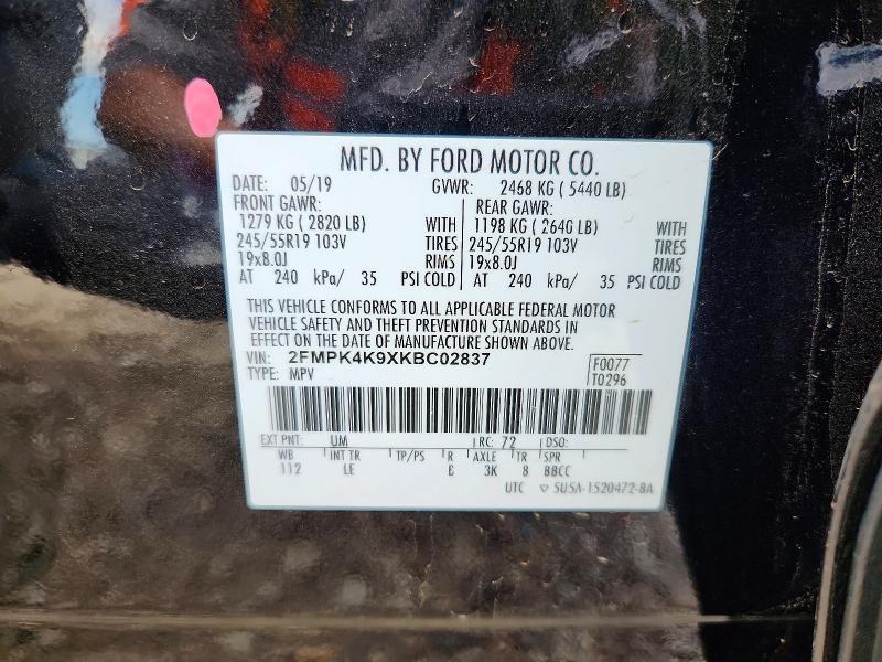 Aukcja sprzedaży 2019 Ford Edge, vin: 2FMPK4K9XKBC02837, numer aukcji: 59303306