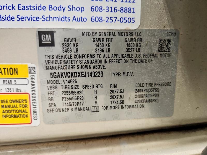 2014 Buick Enclave მანქანა იყიდება აუქციონზე, vin: 5GAKVCKDXEJ140233, აუქციონის ნომერი: 57481466
