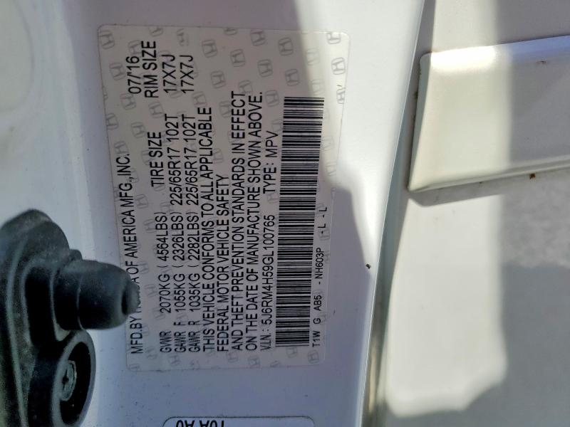 Aukcja sprzedaży 2016 Honda Cr-v, vin: 5J6RM4H59GL100765, numer aukcji: 56030956