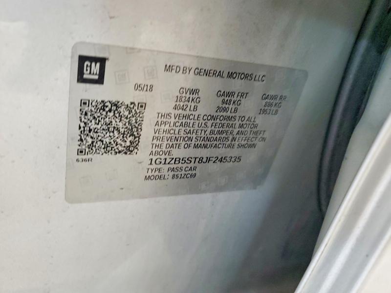 2018 Chevrolet Malibu მანქანა იყიდება აუქციონზე, vin: 1G1ZB5ST8JF245335, აუქციონის ნომერი: 57654776