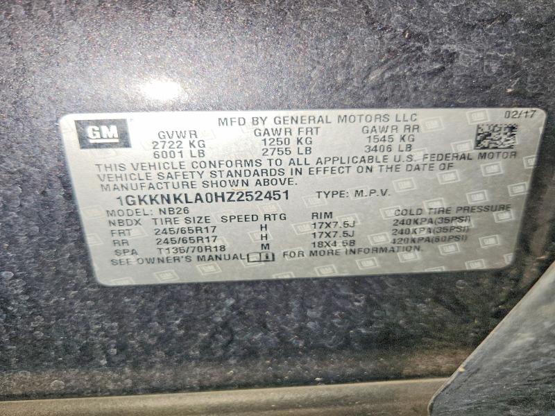 Продаж на аукціоні авто 2017 Gmc Acadia, vin: 1GKKNKLA0HZ252451, номер лоту: 57921036