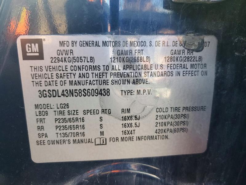 2008 Saturn Vue მანქანა იყიდება აუქციონზე, vin: 3GSDL43N58S609438, აუქციონის ნომერი: 56987246