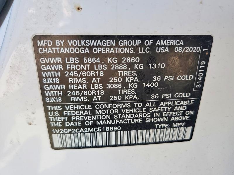Продажа на аукционе авто 2021 Volkswagen Atlas, vin: 1V2GP2CA2MC518690, номер лота: 58955996