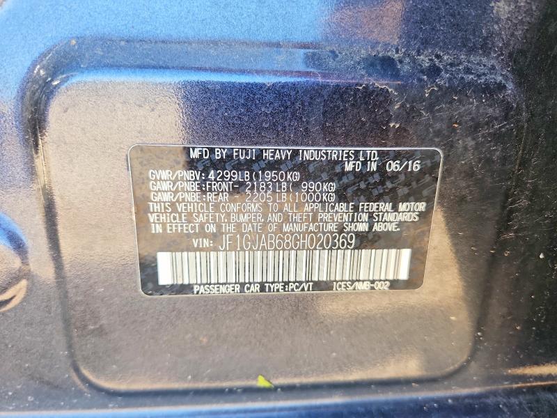 57250766 :رقم المزاد ، JF1GJAB68GH020369 vin ، 2016 Subaru Impreza مزاد بيع