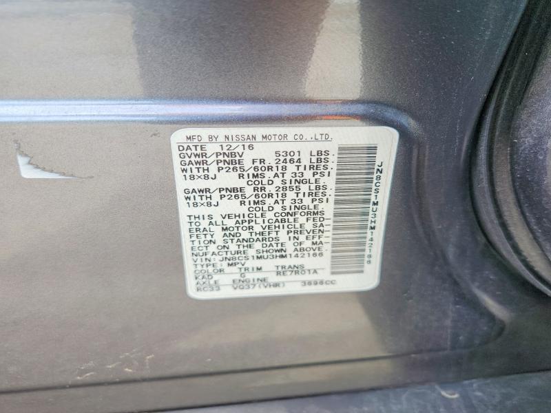 Aukcja sprzedaży 2017 Infiniti Qx70, vin: JN8CS1MU3HM142166, numer aukcji: 56439796