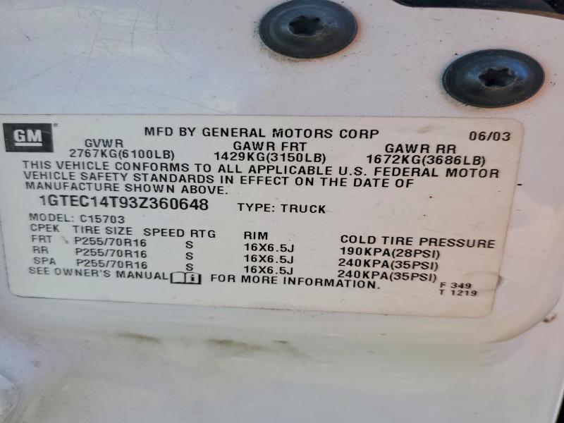 56066486 :رقم المزاد ، 1GTEC14T93Z360648 vin ، 2003 Gmc New Sierra مزاد بيع