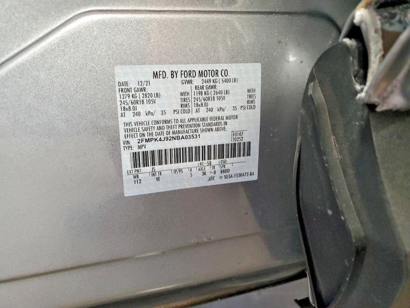 Aukcja sprzedaży 2022 Ford Edge, vin: 2FMPK4J92NBA03531, numer aukcji: 57402206