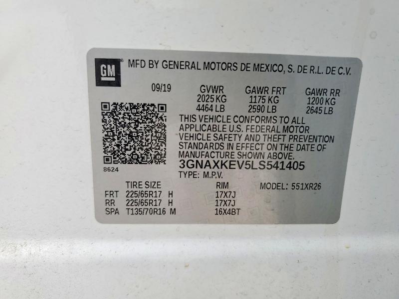Продаж на аукціоні авто 2020 Chevrolet Equinox, vin: 3GNAXKEV5LS541405, номер лоту: 57377616