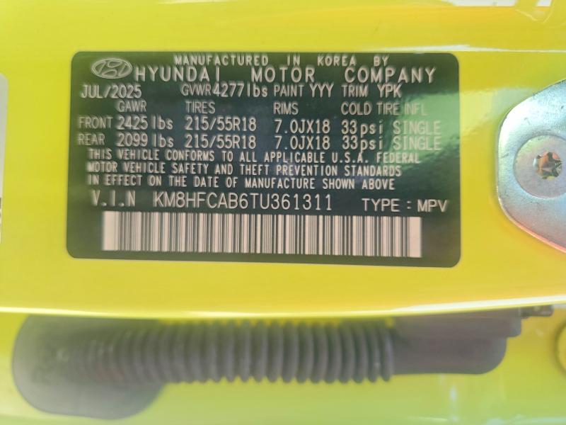 55912576 :رقم المزاد ، KM8HFCAB6TU361311 vin ، 2026 Hyundai Kona مزاد بيع