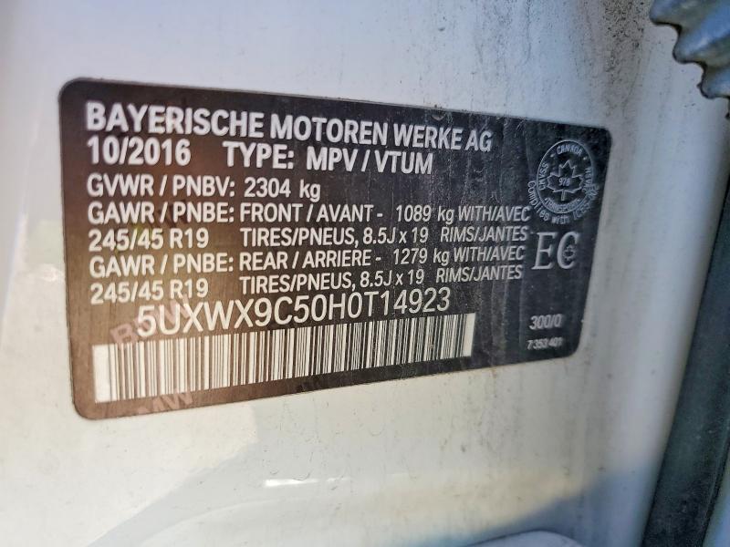 Aukcja sprzedaży 2017 Bmw X3, vin: 5UXWX9C50H0T14923, numer aukcji: 57147666