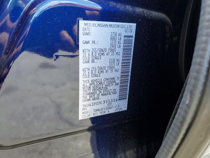 55338546 :رقم المزاد ، 5N1AL1FS1TC355316 vin ، 2026 Infiniti Qx60 مزاد بيع