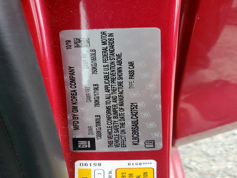 85461055 :رقم المزاد ، KL8CB6SA8LC427521 vin ، 2020 Chevrolet Spark مزاد بيع