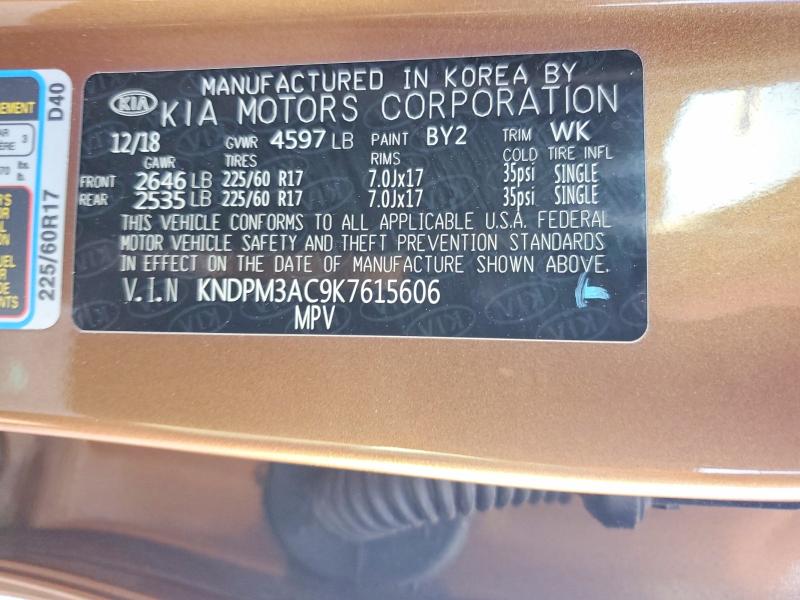 2019 Kia Sportage მანქანა იყიდება აუქციონზე, vin: KNDPM3AC9K7615606, აუქციონის ნომერი: 56889676