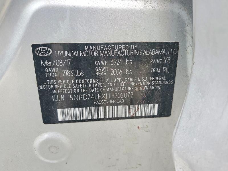 2017 Hyundai Elantra მანქანა იყიდება აუქციონზე, vin: 5NPD74LFXHH202072, აუქციონის ნომერი: 56788686