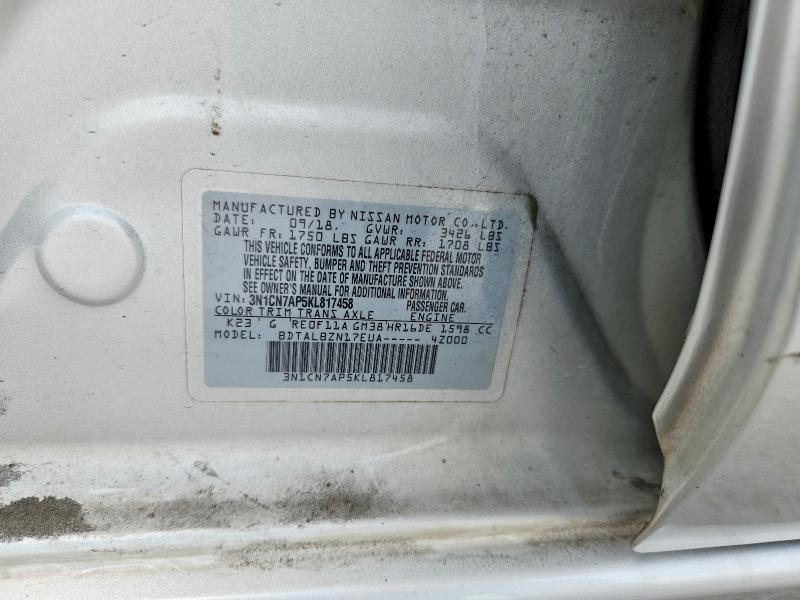 Aukcja sprzedaży 2019 Nissan Versa, vin: 3N1CN7AP5KL817458, numer aukcji: 59102476