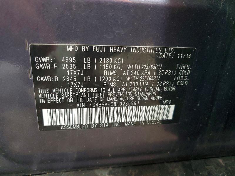 Продаж на аукціоні авто 2015 Subaru Outback, vin: 4S4BSAHC8F3260981, номер лоту: 57362216