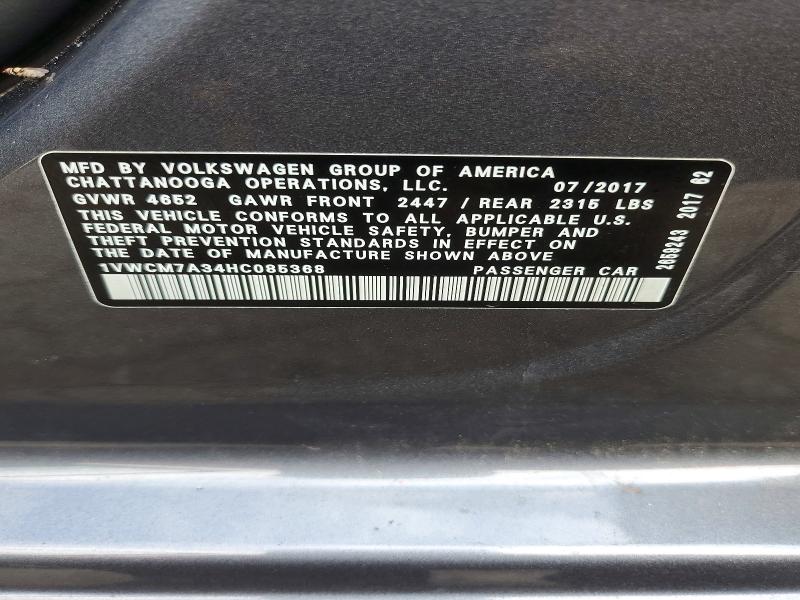Продажа на аукционе авто 2017 Volkswagen Passat, vin: 1VWCM7A34HC085368, номер лота: 55341296