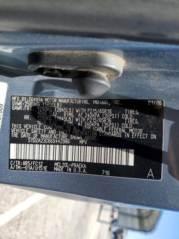 Aukcja sprzedaży 2006 Toyota Sienna, vin: 5TDZA23C66S442986, numer aukcji: 57032506
