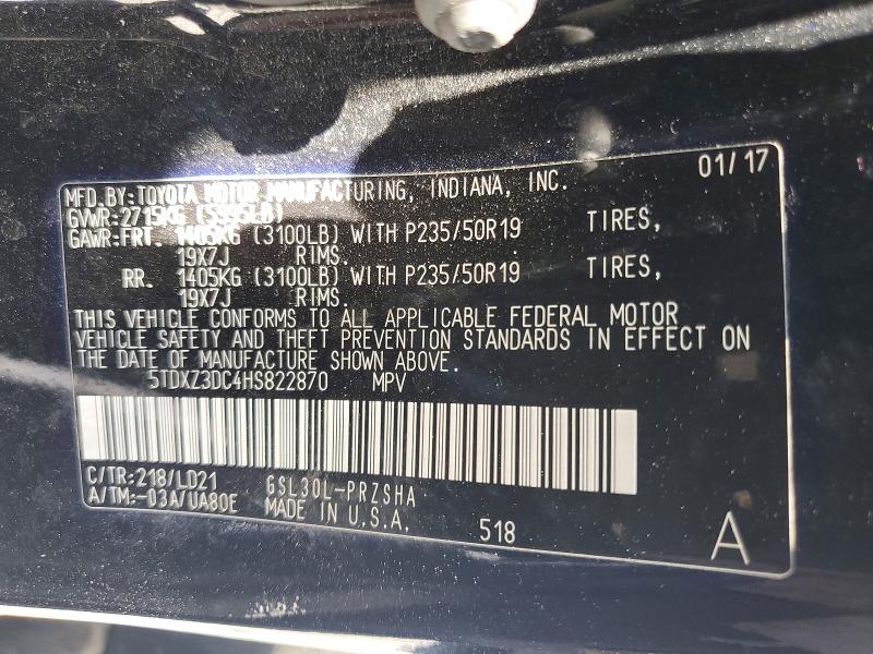 56641236 :رقم المزاد ، 5TDXZ3DC4HS822870 vin ، 2017 Toyota Sienna مزاد بيع